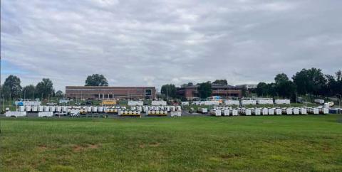 Approximately 500 power trucks are using WPCC’s campus as a base.