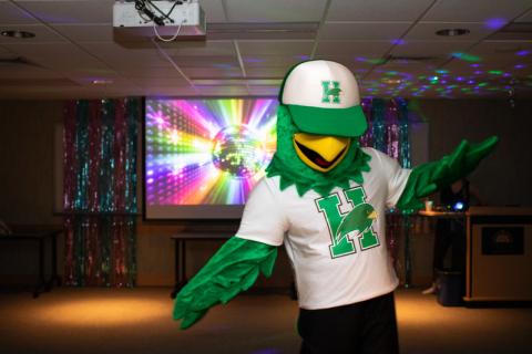 Hawk mascot dancing